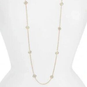 Rare! Kendra Scott Devalyn Long Station Necklace Logo Medallion Gold Plated